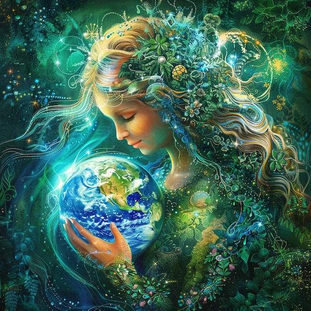 a painting of a girl with the world in her hands