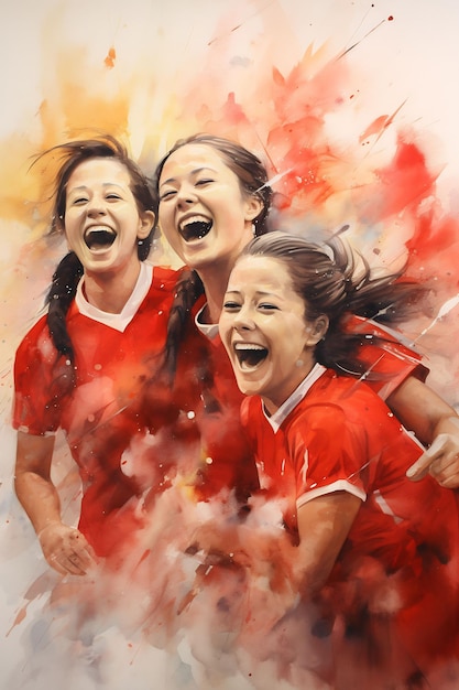 a painting of the girls in red and white