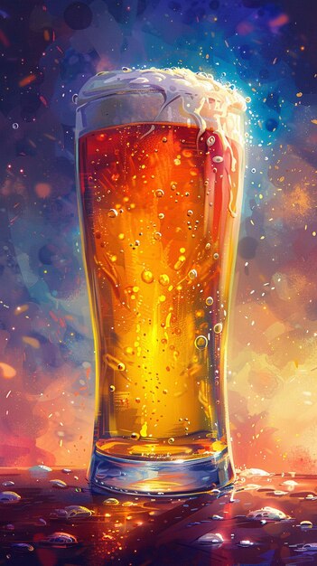 painting of a glass of beer with a splash of water on it generative ai