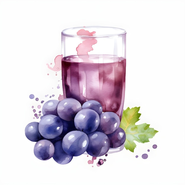 A painting of a glass of juice with grapes on it.