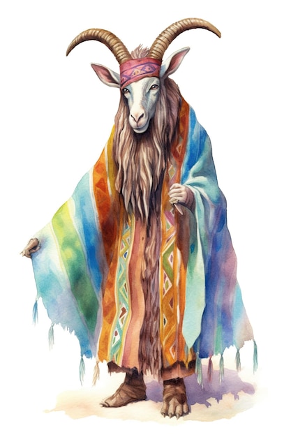 A painting of a goat dressed in a colorful outfit Generative AI image