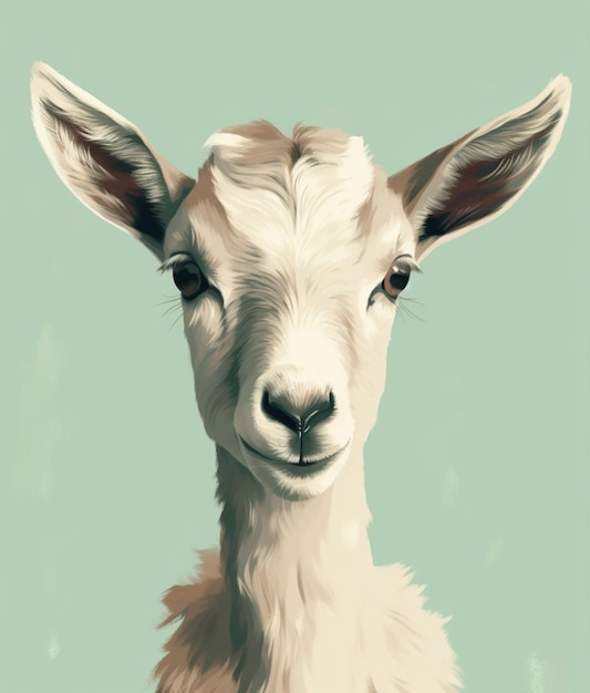 A painting of a goat with a blue background and the word goat on it.