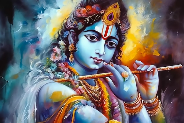 A painting of a god playing the flute