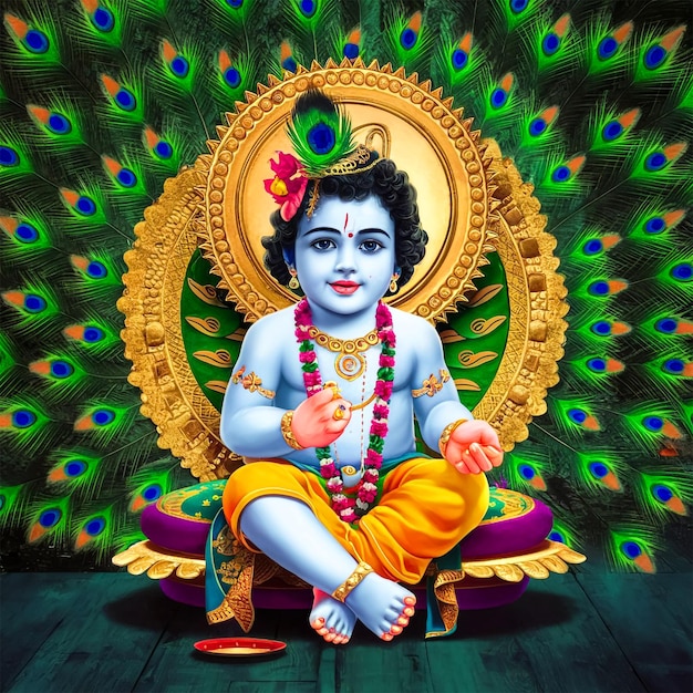 a painting of a god sitting in front of a green background