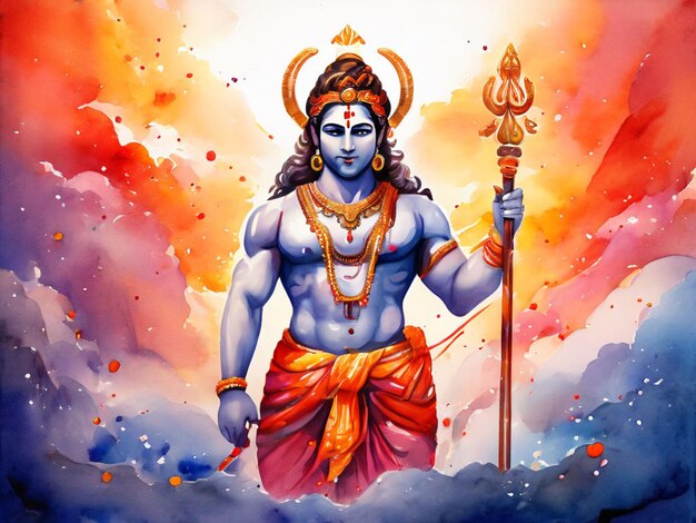 Photo a painting of a god with a red and orange background