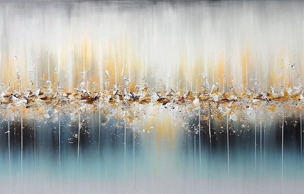 A painting of a gold and blue abstract painting with gold and white colors.