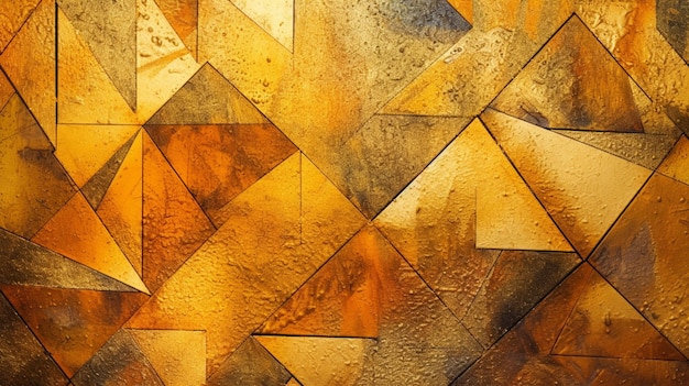 A painting of a gold and brown geometric pattern