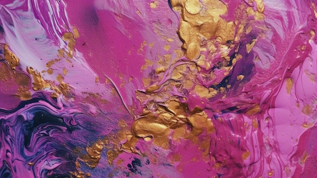 A painting of gold and purple paint with a gold background.