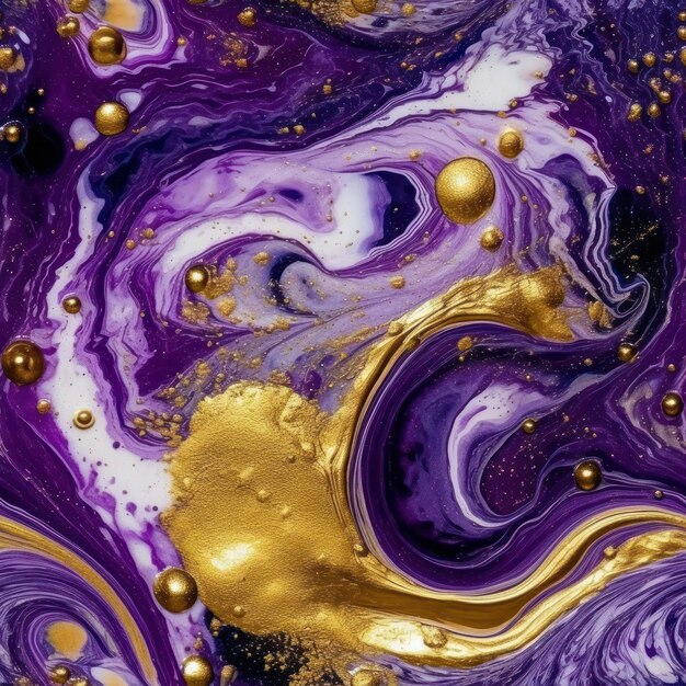 A painting of gold and purple paint with gold paint and gold paint.