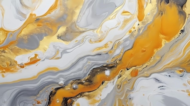 A painting of gold and silver paint with a white background.