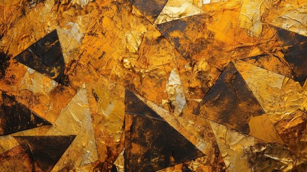 A painting of gold triangles with the word gold on it.