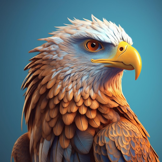 A painting of a golden eagle with a blue background.