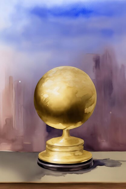 A Painting Of A Golden Globe On A Table