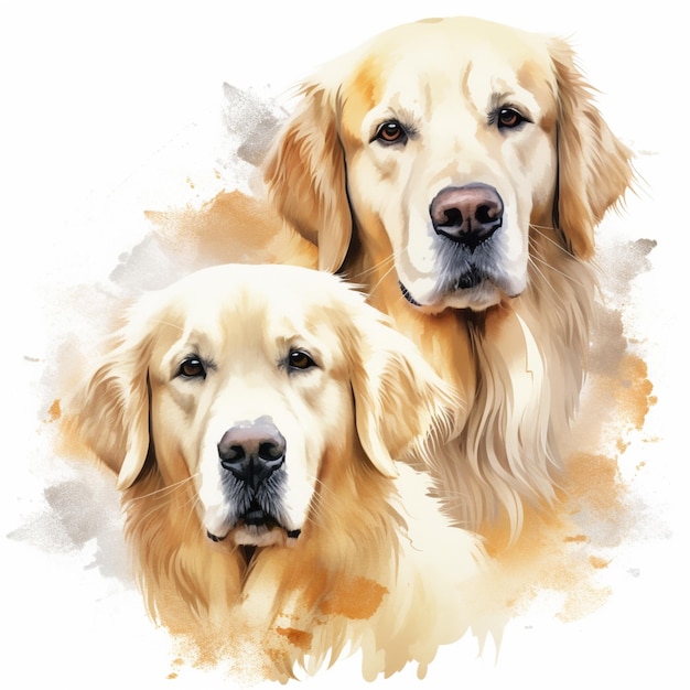 Premium Photo | A painting of a golden retriever and a dog