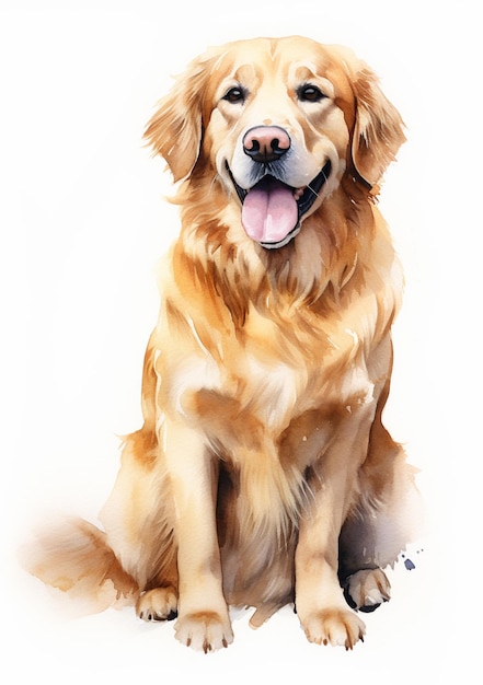 painting of a golden retriever sitting on a white background generative ai