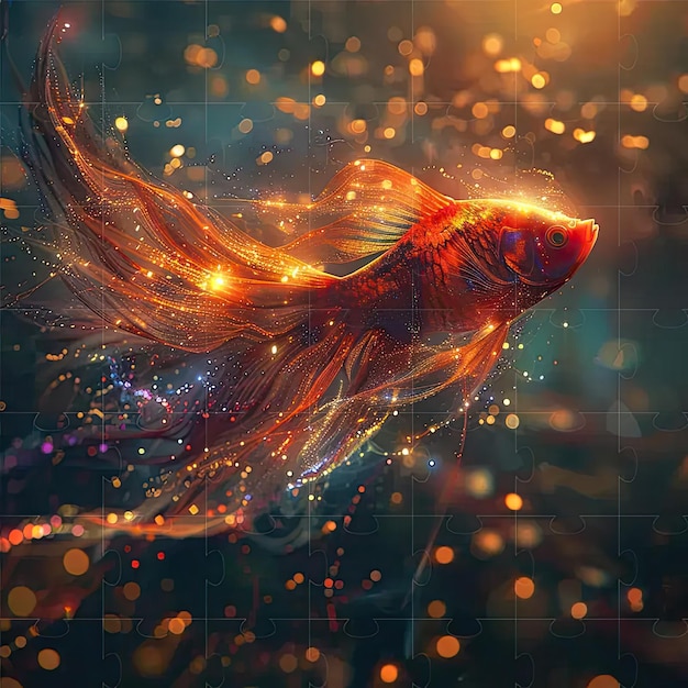 A painting of a goldfish in the water