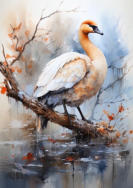 a painting of a goose and a tree with the words  swan  on it