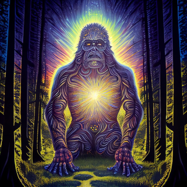 Painting of a gorilla in the middle of a forest generative ai