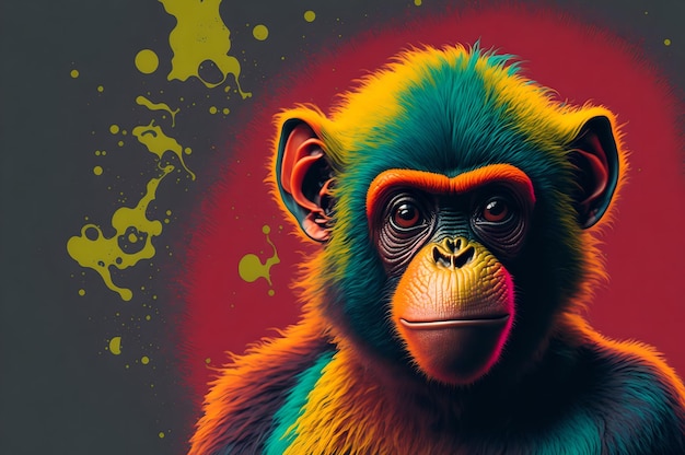 A painting of a gorilla with a colorful background.