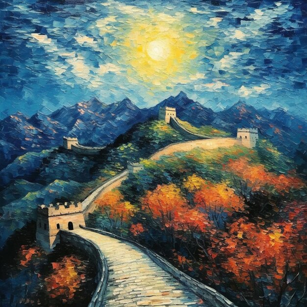 A painting of the great wall of china