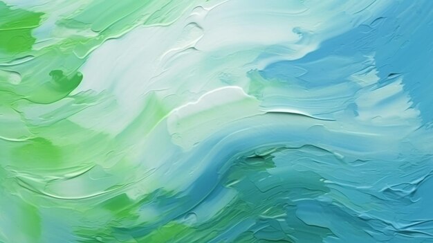 Painting of a green and blue wave with white and blue paint generative ai