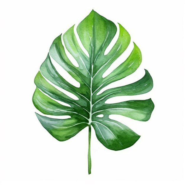 Photo a painting of a green leaf with a white background generative ai