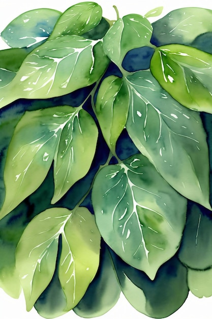 A Painting Of Green Leaves On A White Background