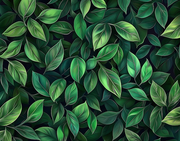 a painting of green leaves with a green background