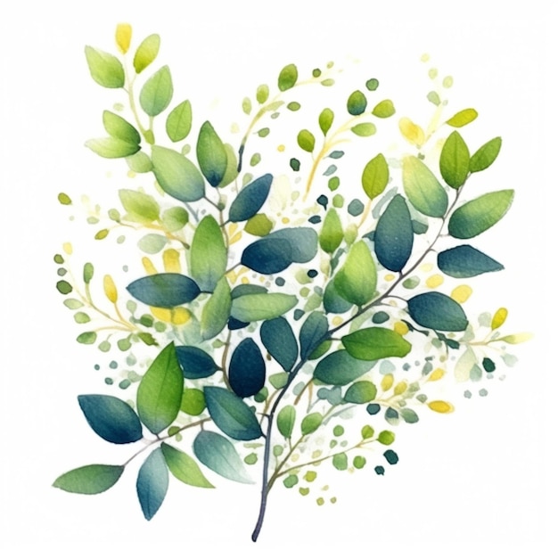 a painting of a green plant with leaves and dots generative ai