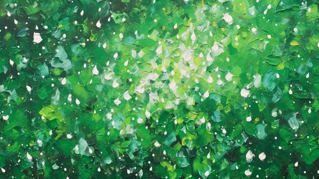 Painting of a green and white abstract painting of leaves generative ai