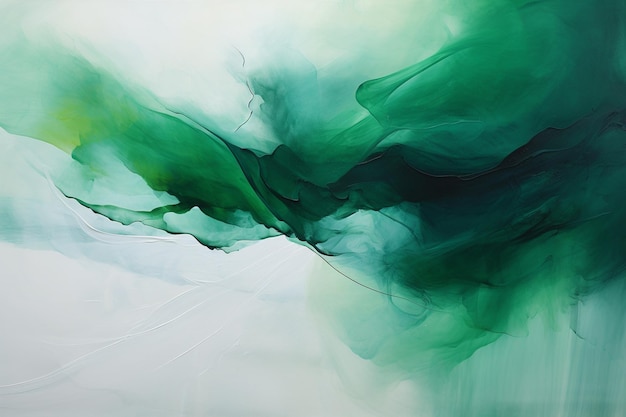 Painting of a green and white abstract painting with a black and white background generative ai