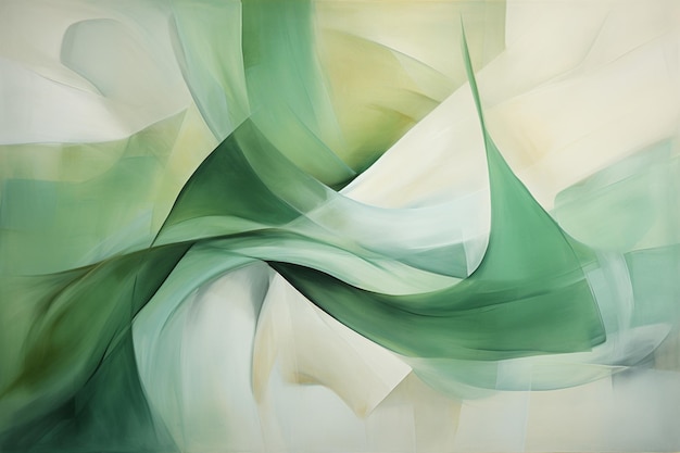 Painting of a green and white abstract painting with a white background generative ai