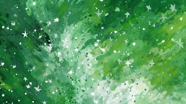 painting of a green and white background with stars and a wave generative ai