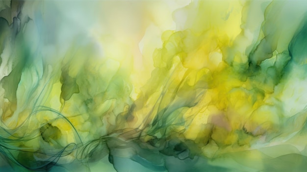 A painting of a green and yellow background with a blue background.