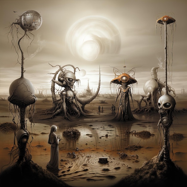 a painting of a group of alien alien and alien