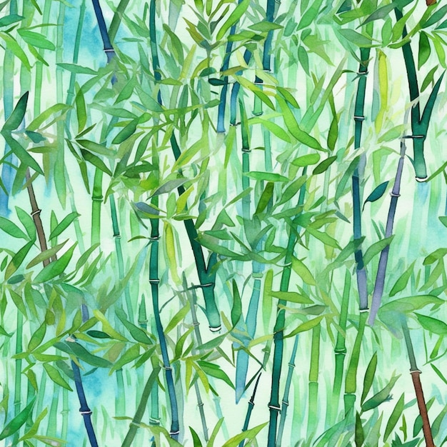 Photo a painting of a group of bamboo trees with green leaves generative ai