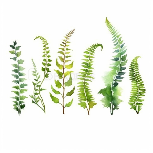 a painting of a group of green plants on a white background generative ai