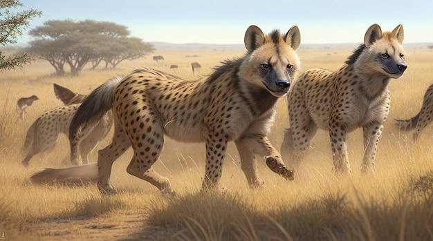 painting of a group of hyenas