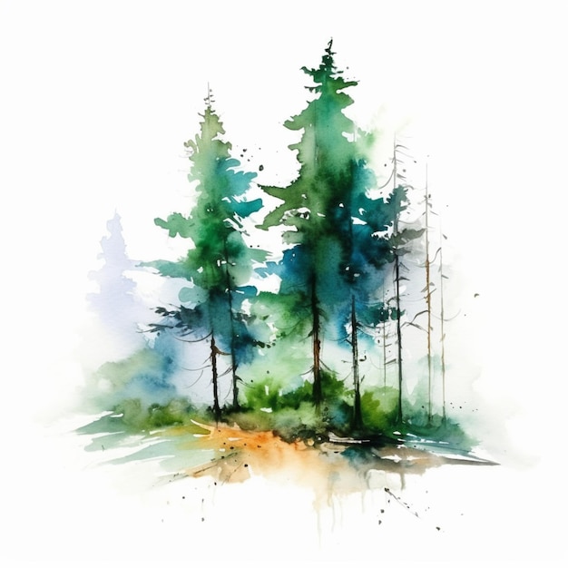 Картина группы деревьев в лесу, генеративный ИИ