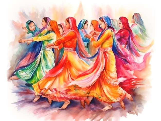 A painting of a group of women dancing