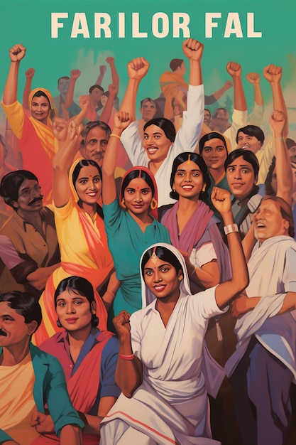 a painting of a group of women with the arms raised in the air