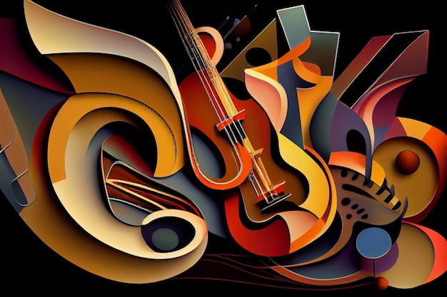 A painting of a guitar and a guitar.