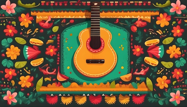 a painting of a guitar that has a picture of a man on it