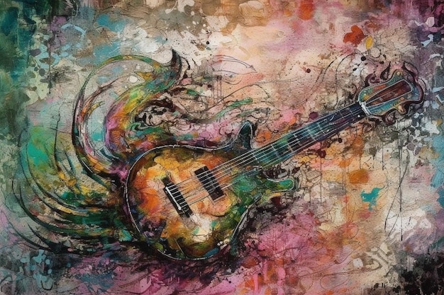 Premium AI Image  a guitar by louis vuitton is framed in a colorful mosaic.