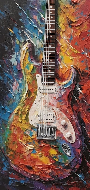 A painting of a guitar with the word jazz on it