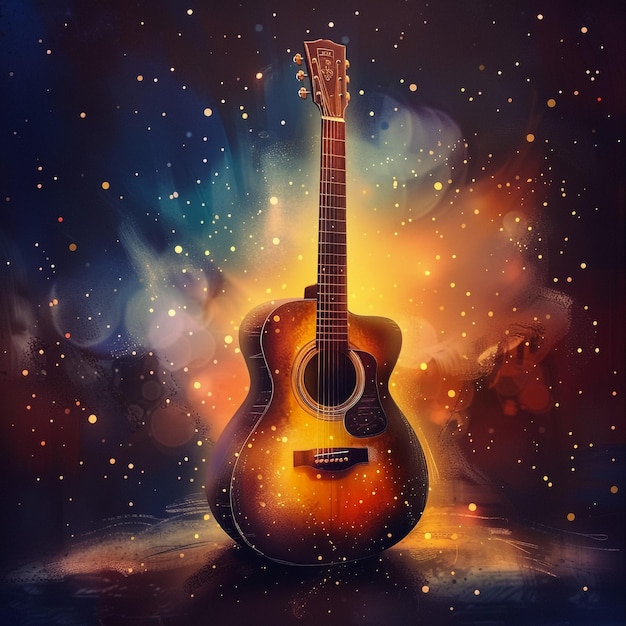 a painting of a guitar with the words  guitar  on it