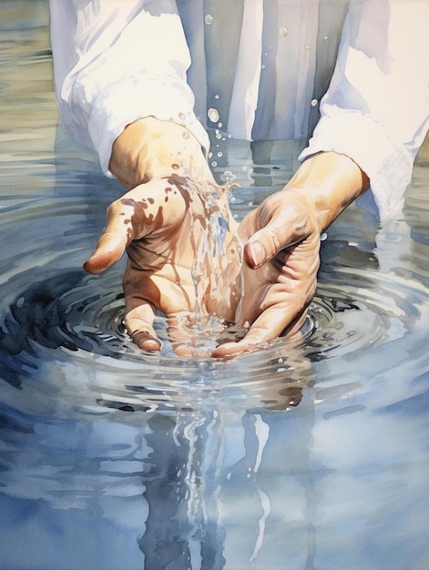 a painting of a hand holding water splashing with the words " water splash ".