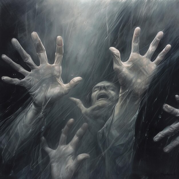 a painting of hands that say " hands are in the water "