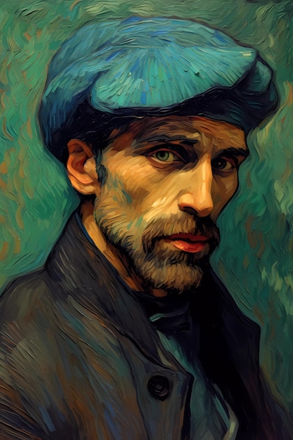 A painting of a handsome muslim man in van gogh style