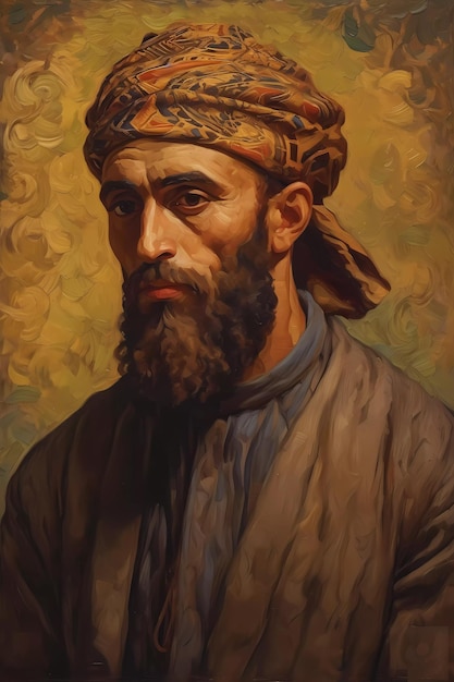 A painting of a handsome muslim man in van gogh style